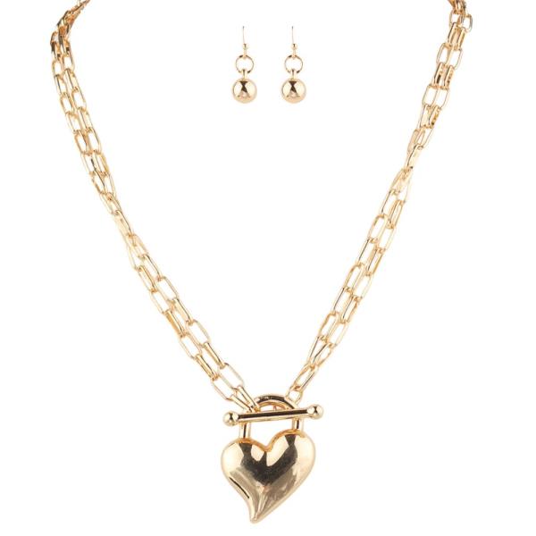 HEART TOGGLE LINK NECKLACE EARRING SET