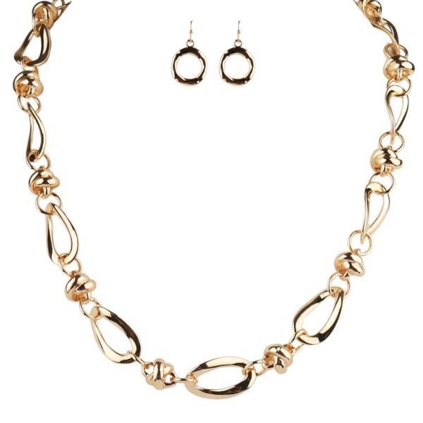 ORGANIC OVAL LINK BEAD NECKLACE EARRING SET