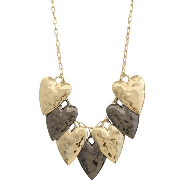SDJ HAMMERED TWO TONE HEARTS CHAIN LINK NECKLACE