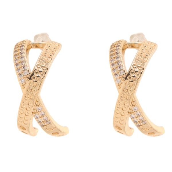 RHINESTONE CROSSOVER HALF HOOP POST EARRING