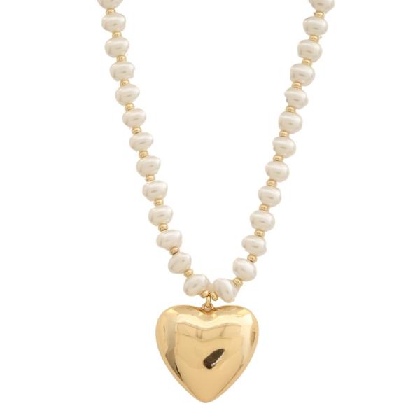 PEARL PUFFY HEART PENDANT NECKLACE