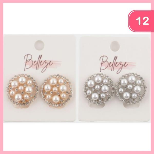 RHINESTONE PEARL ROUND EARRING (12 UNITS)