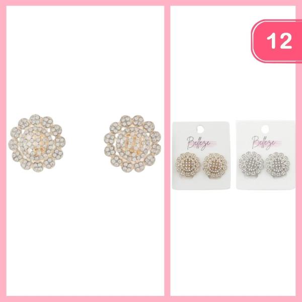 RHINESTONE ROUND POST EARRING (12 UNITS)
