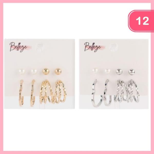 MIXED POST HOOP EARRING SET (12 UNITS)