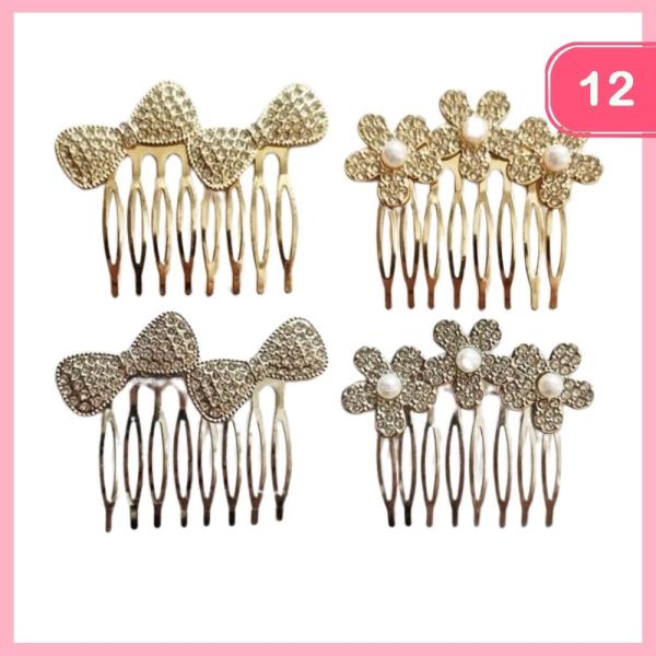 RHINESTONE BOW FLOWER HAIR COMB (12 UNITS)