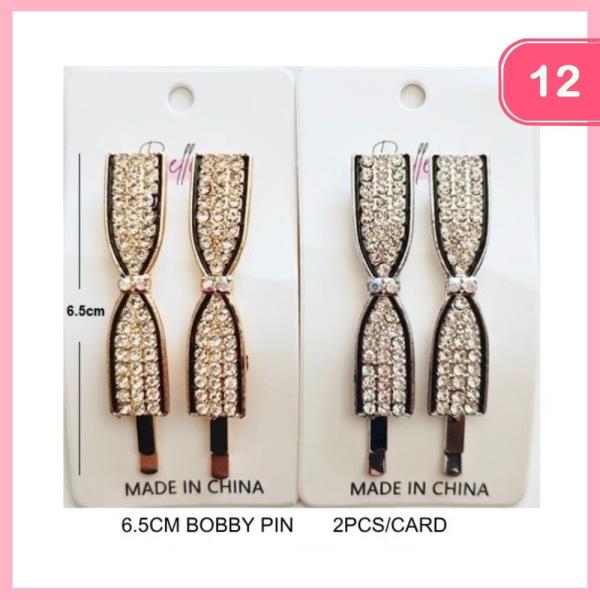 RHINESTONE HAIR BOW PINS (12 UNITS)