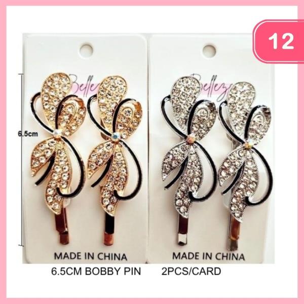 RHINESTONE HAIR BOW PINS (12 UNITS)