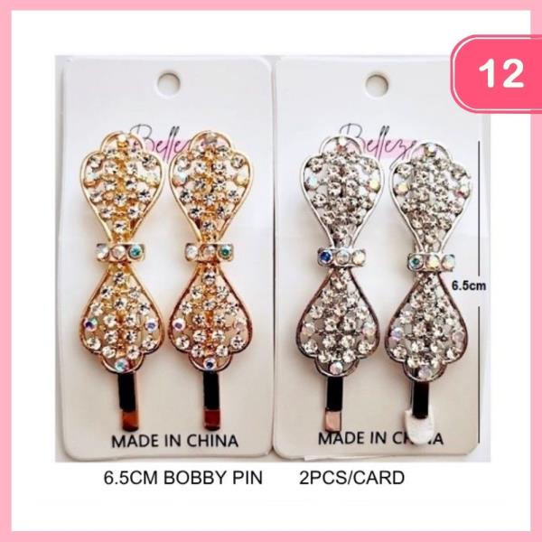 RHINESTONE HAIR BOW PIN (12 UNITS)