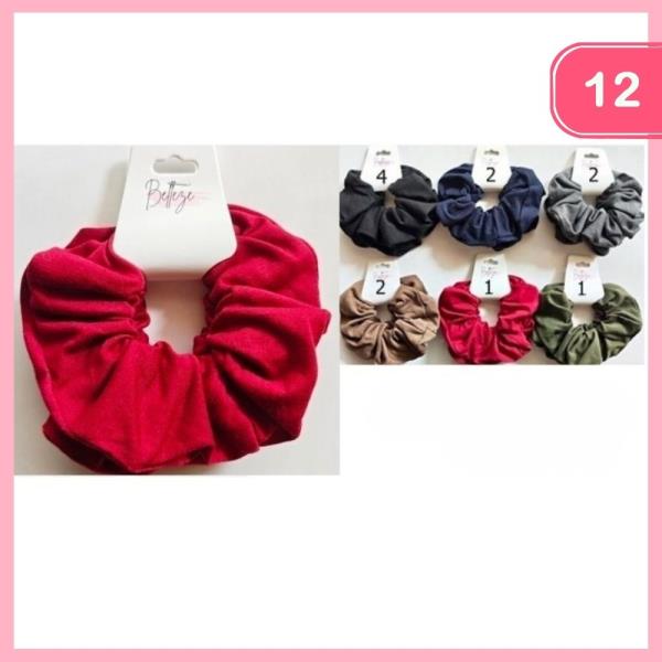 SOLID COLOR HAIR SCRUNCHIES (12 UNITS)