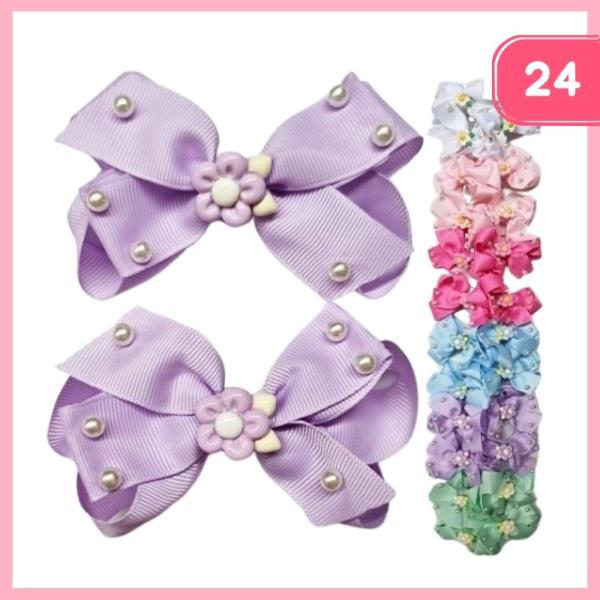 RIBBON PEARL FLOWER CHARM HAIR BOW (12 UNITS)