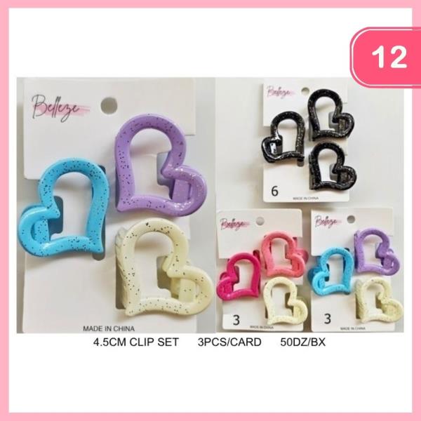 GLITTER HEART HAIR CLAW CLIP (12 UNITS)