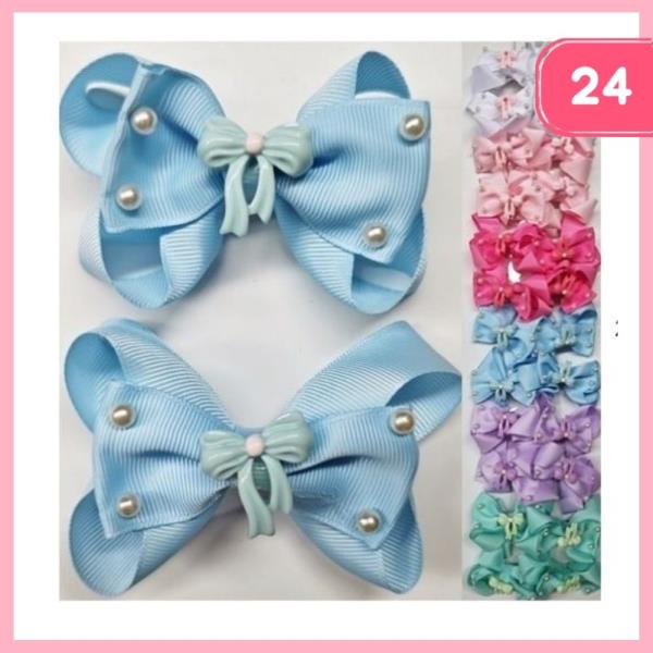RIBBON PEARL BOW CHARM HAIR BOW (12 UNITS)