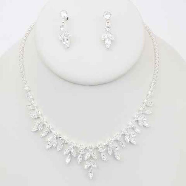 CZ STONE MARQUISE LEAF VINE NECKLACE EARRING SET