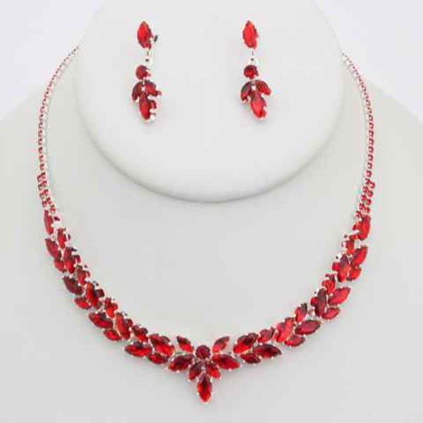 CZ STONE MARQUISE LEAF VINE NECKLACE EARRING SET