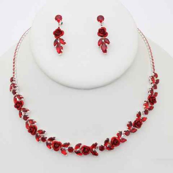 CZ STONE MARQUISE LEAF VINE NECKLACE EARRING SET