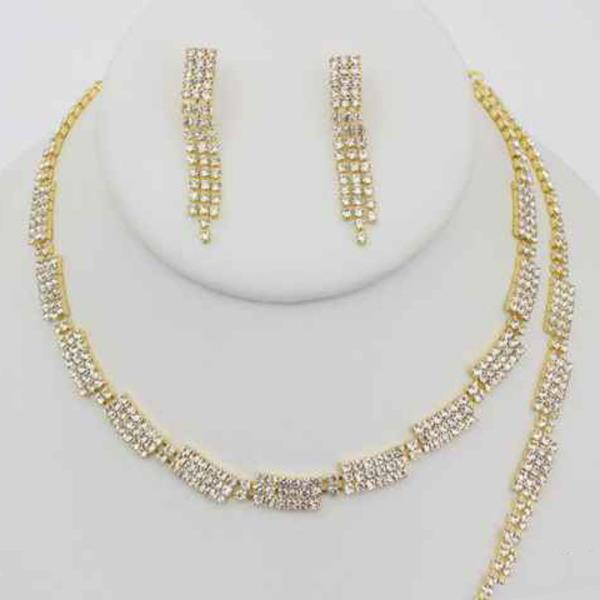 RHINESTONE TRIPLE ROW TENNIS NECKLACE EARRING SET