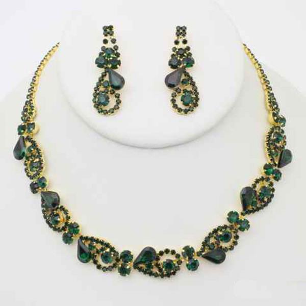 RHINESTONE CRYSTAL STONE PAISLEY STATEMENT NECKLACE EARRING SET