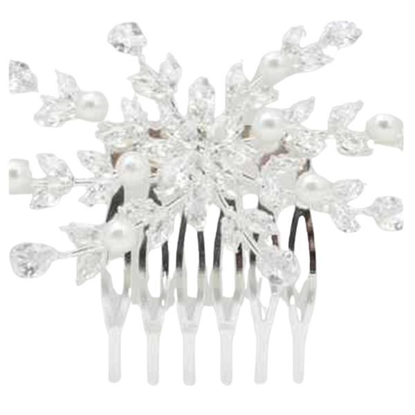CZ PEARL FLORAL SPRAY HAIR COMB