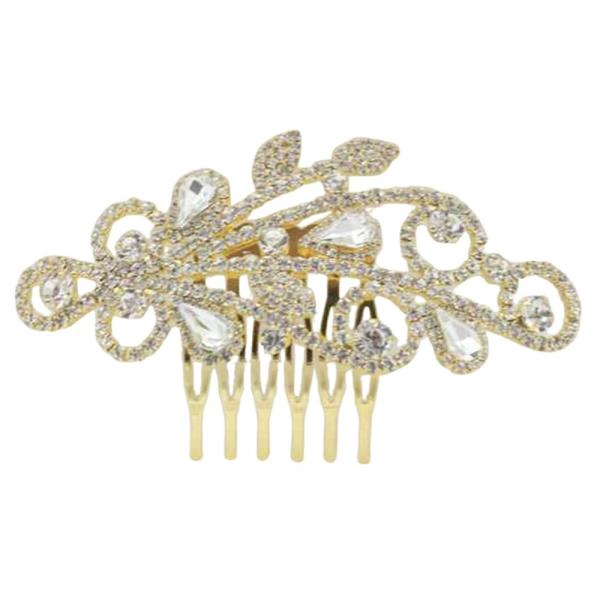 RHINESTONE CRYSTAL STONE FLORAL SCROLL HAIR COMB