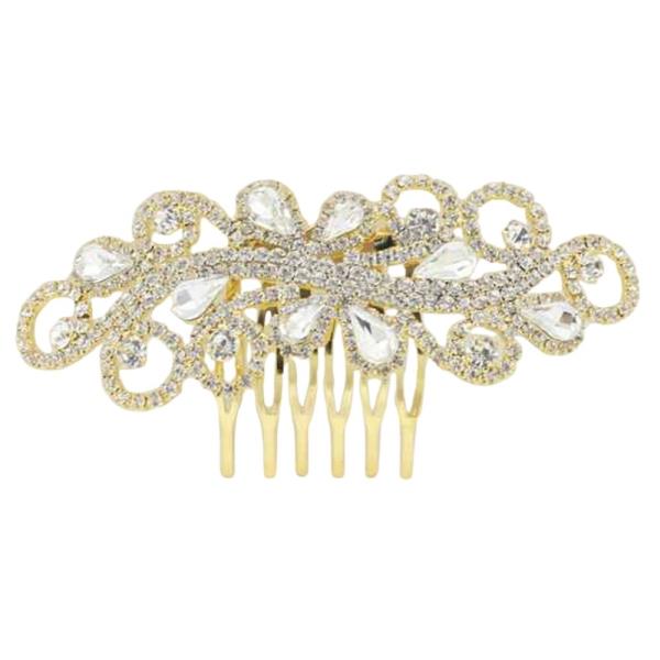 RHINESTONE CRYSTAL STONE LEAF SCROLL HAIR COMB