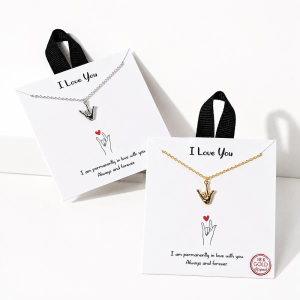 18K GOLD DIPPED I LOVE YOU SIGN PENDANT NECKLACE