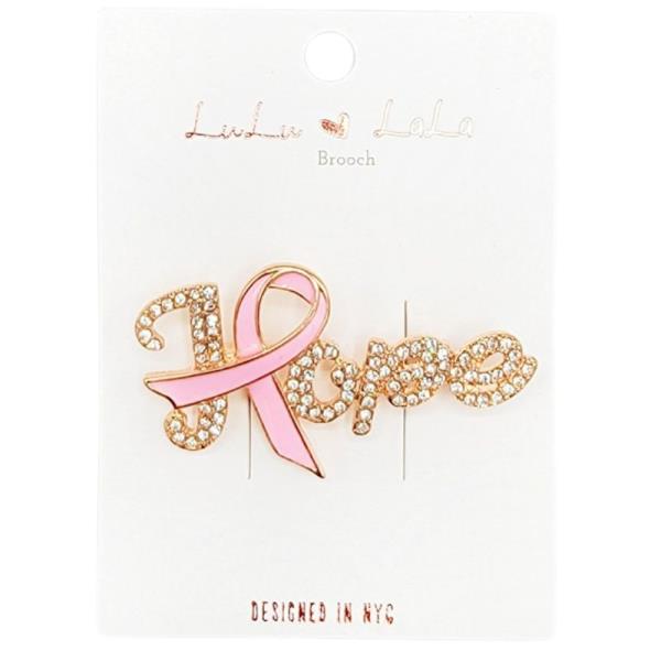 RHINESTONE HOPE RIBBON BROOCH