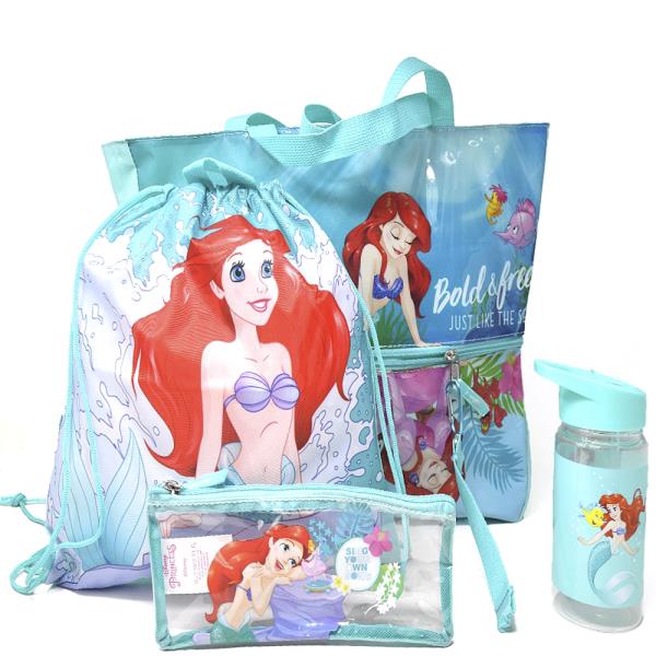 LITTLE MERMAID PRINCESS 4PC BEACH TOTE BAG SET