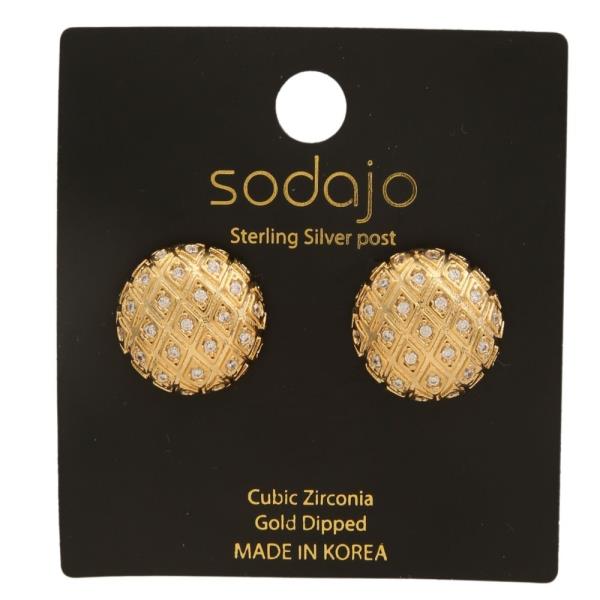 SODAJO GOLD DIPPED CZ LATTICE ROUND STUD EARRING