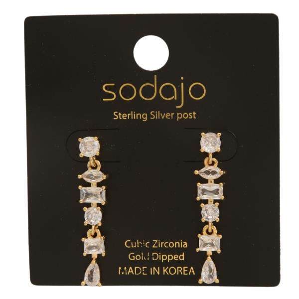 SODAJO GOLD DIPPED CZ MIXED STONE DROP EARRING