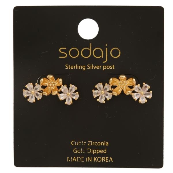 SODAJO GOLD DIPPED CZ FLORAL CLIMBER EARRING