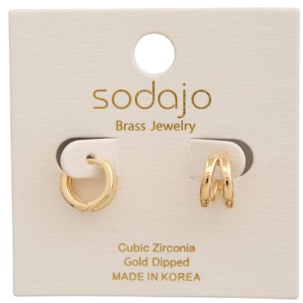 SODAJO BRASS GOLD DIPPED CZ DOUBLE WAVE HUGGIE EARRING