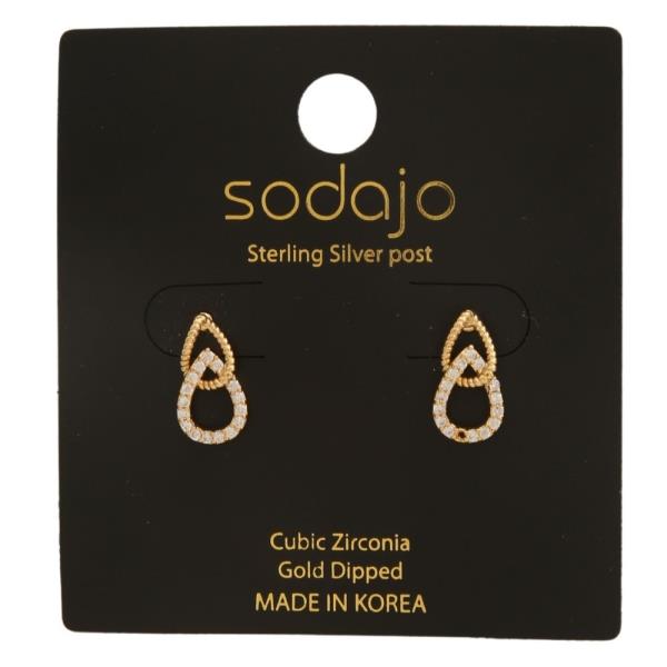 SODAJO GOLD DIPPED CZ DOUBLE TEARDROP STUD EARRING