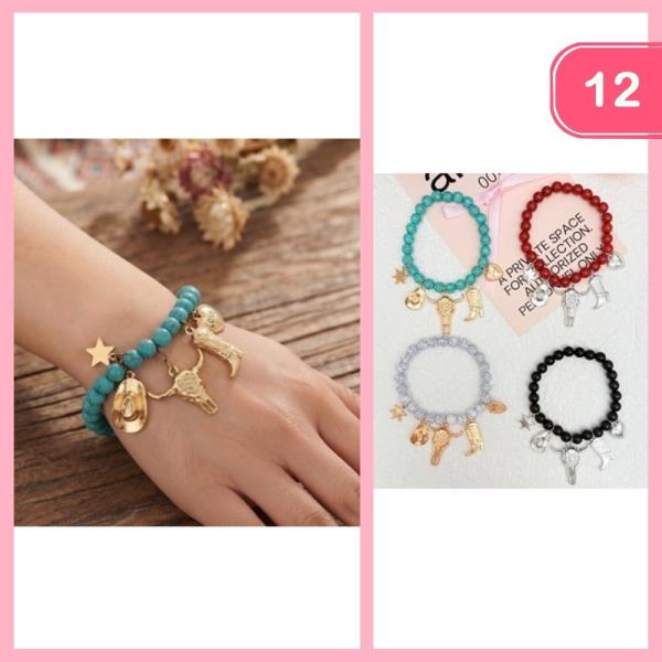 WESTERN BEADED CHARM STRETCH BRACELET (12 UNITS)