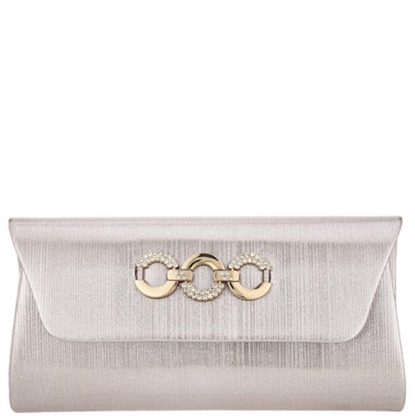 TEXTURED TRIPLE RING LINKED RHINESTONE DESIGN FLAP EVENING CLUTCH BAG