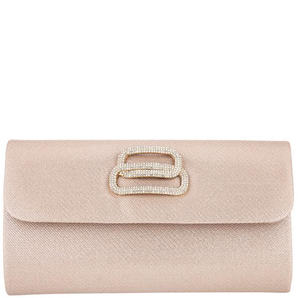 TEXTURED FRONT RHINESTONE DESIGN FLAP EVENING CLUTCH BAG