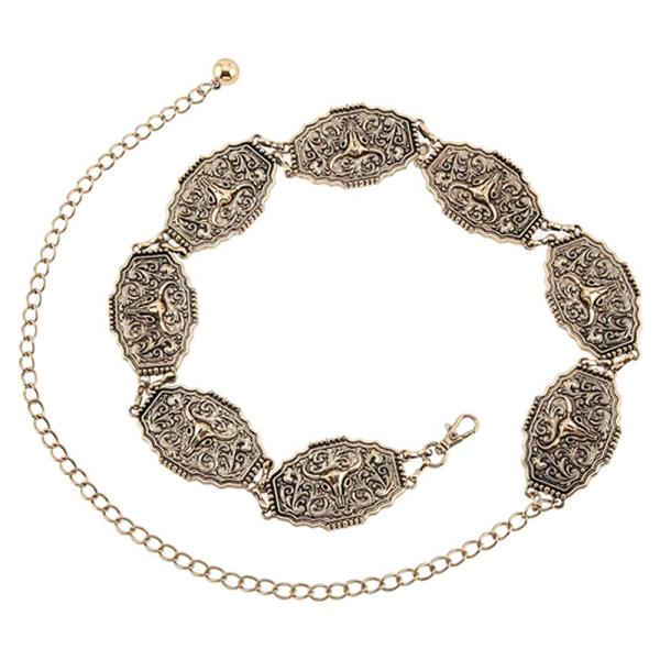 WESTERN BULL SKULL METAL OVAL CHAIN BELT