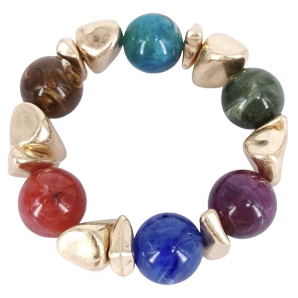 CHUNKY ASSORTED ROUND BEAD IRREGULAR SPACER STRETCH BRACELET
