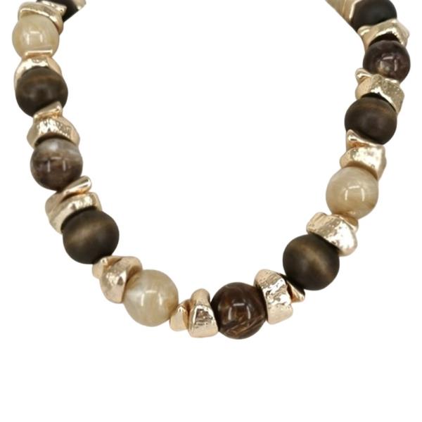 ROUND MARBLE BEAD ORGANIC SPACER STATEMENT NECKLACE EARRING SET