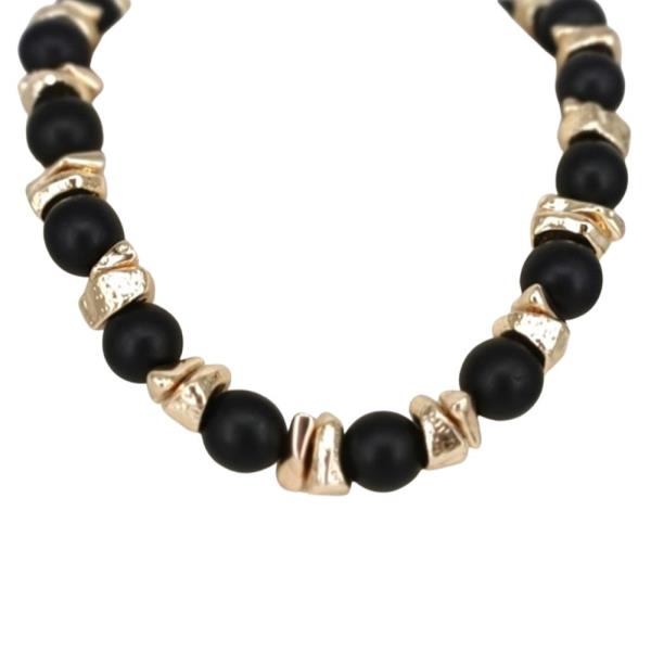 MATTE ROUND BEAD STATEMENT NECKLACE EARRING SET