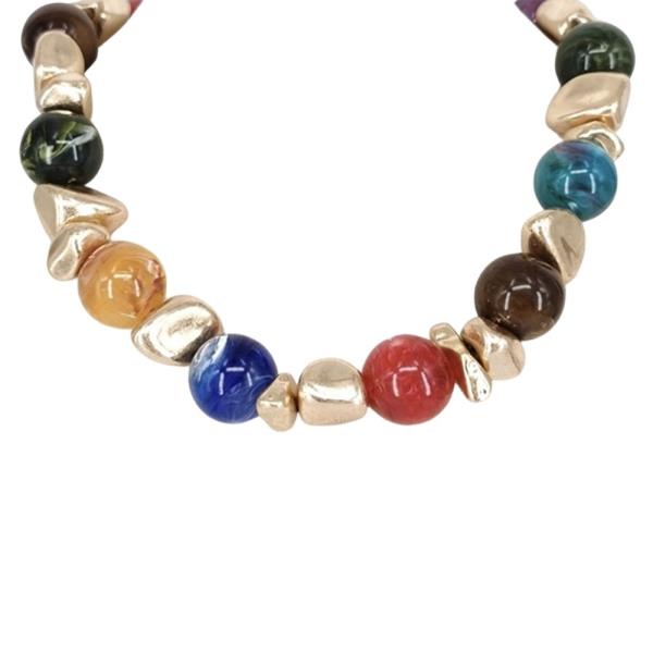 ROUND MARBLE BEAD ORGANIC SPACER STATEMENT NECKLACE EARRING SET