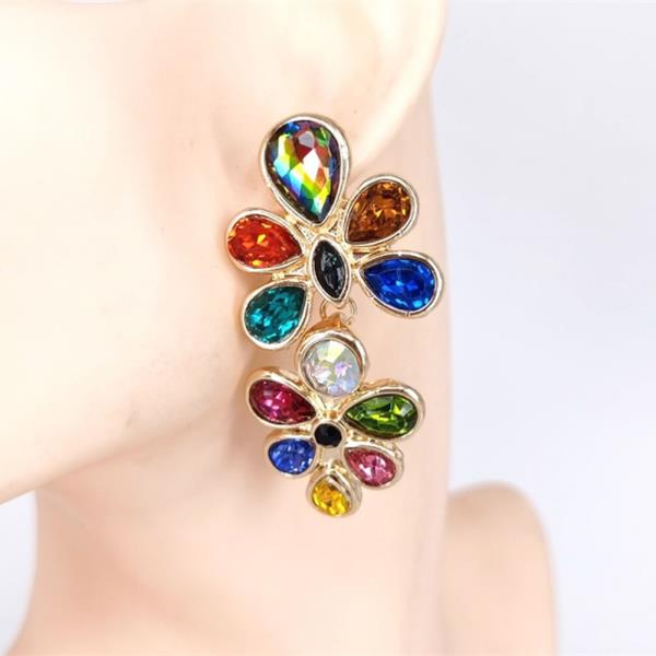CRYSTAL STONE DOUBLE FLOWER DROP EARRING