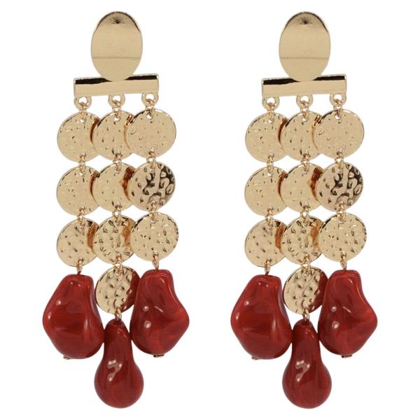 METAL MULTI DISC RESIN TEARDROP STATEMENT DROP EARRING