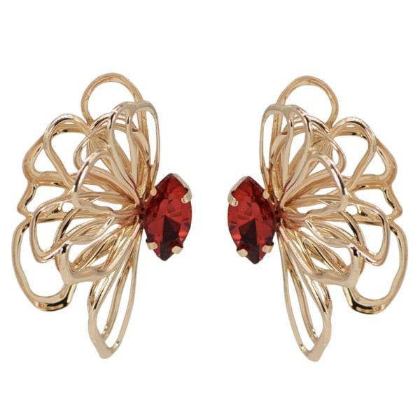 METAL CRYSTAL STONE FLORAL STATEMENT STUD EARRING