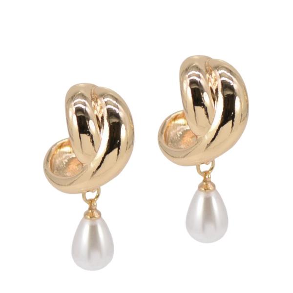METAL KNOT PEARL DANGLE EARRING
