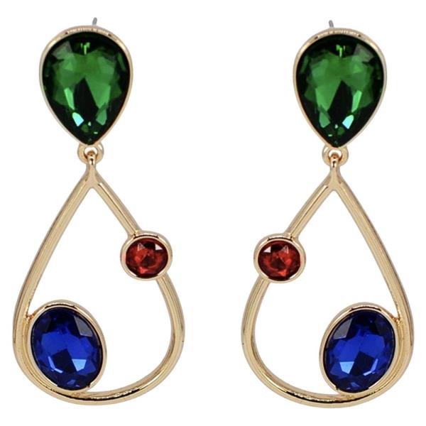 CRYSTAL STONE OPEN TEARDROP DROP EARRING