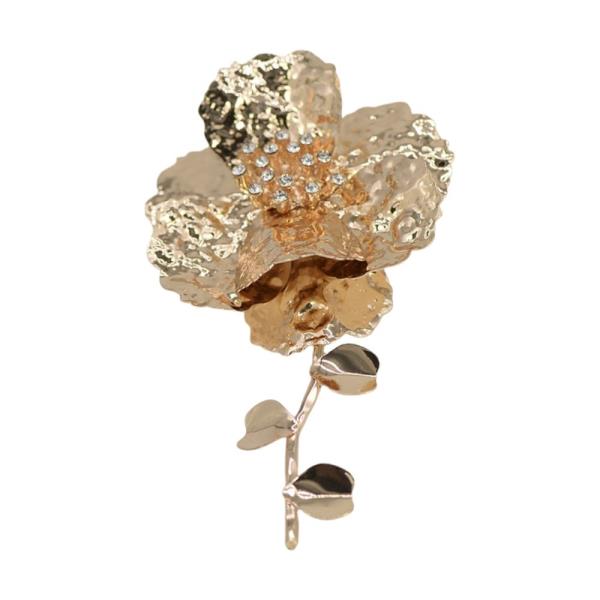 METAL RHINESTONE ROSE STEM BROOCH