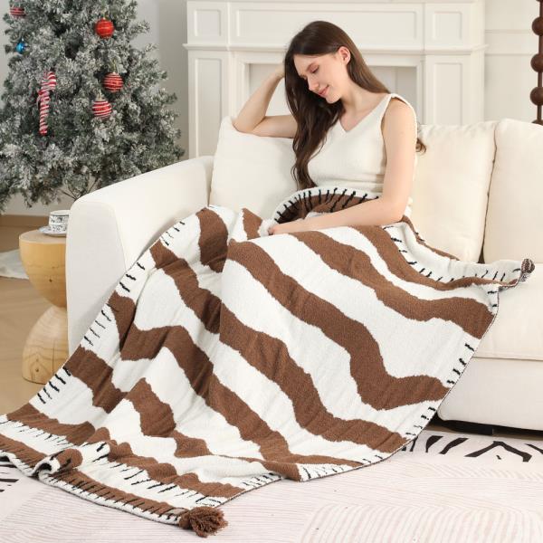 WAVY STRIPE TASSEL THROW BLANKET