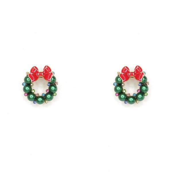 RHINESTONE PEARL BOW WREATH STUD EARRING