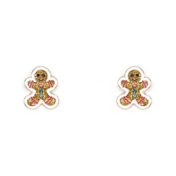 RHINESTONE ENAMEL GINGERBREAD MAN STUD EARRING
