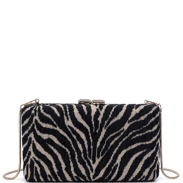 ZEBRA PRINT TEXTURED EVENING CLUTCH BAG